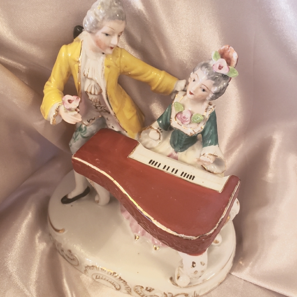 Porcelain Figurine Victorian Man Woman & Piano Hand Painted